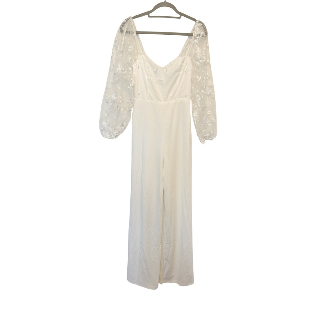 NWT Lulus Darling Charisma White Mesh Embroidered Jumpsuit Sz S - Picture 4 of 7